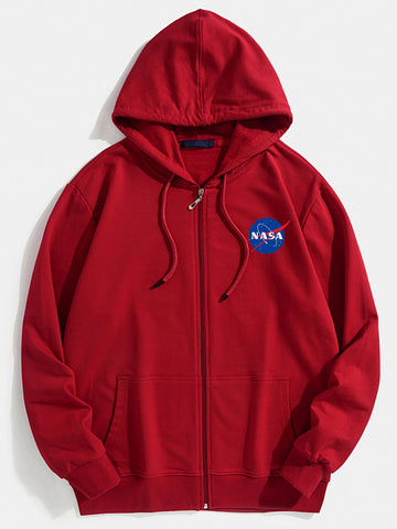 Nasa Print Kangaroo Pocket Zip Through Hoodie